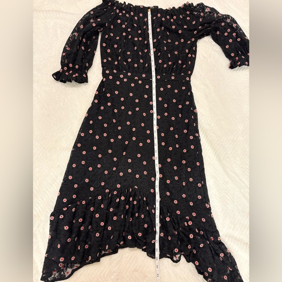 Saloni Embroidery Tulle Midi Dress Black Scarlet Dot Rose Size 4 - Picture 8 of 12